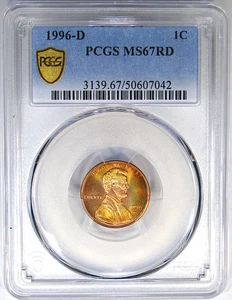 1996-D 1C PCGS MS67RD LINCOLN ~ COLORFUL SUPER-GEM! VIDEO ADDED! - Picture 1 of 4