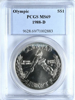 1988-D Olympic Commemorative $1 Dollar MS69 PCGS Silver Coin 9628 - Image 1 of 2