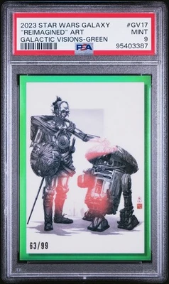 2023 Topps Chrome SW Galaxy Reimagined Art R2D2 & C3PO #GV-17 Visions Green /99 - Image 1 of 3