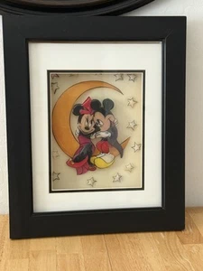 Disney 3D Resin Art Mickey & Minnie Moon Hug Handmade By Thomas Emery 14"x17" - Picture 1 of 3