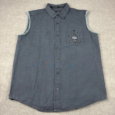 Harley Davidson Shirt Mens L Gray Vest Blowout Sleeveless Willie G Skull Biker - Image 1 of 4