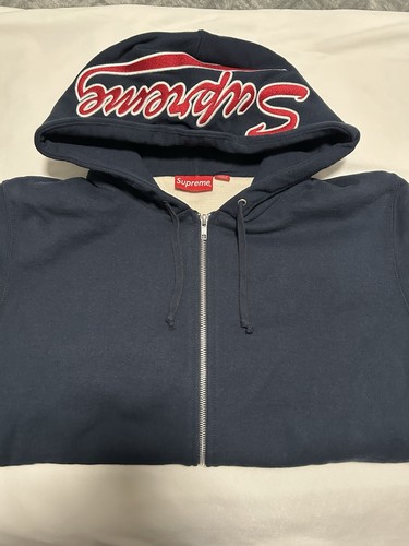 Felpa con cappuccio e zip termica Supreme FW18 full zip blu navy taglia large