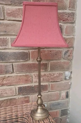 Vintage  Antique Brass Table Lamp With Burgundy red Pagoda Shade 56cm Tall  - Image 1 of 4