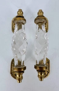VTG Clear Cut Glass Crystal Door Cabinet Pantry Handles Solid Brass Set X2 New - Picture 1 of 12