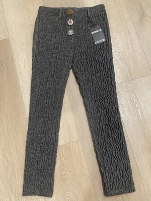 Calça social Moschino Couture feminina preta dourada botão grande cintura média 4 - Imagem 1 de 4