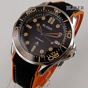 Automatic Men Watch Sapphire Glass Unidirectional 24 Jewels NH35A Rubber Band - Picture 1 of 7