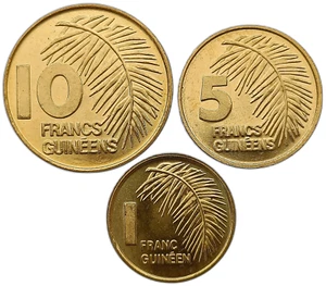 JUEGO DE 3 MONEDAS GUINEA 1 - 10 FRANCOS 1985 HOJA DE PALMA SIN CIRCULAR - Imagen 1 de 2