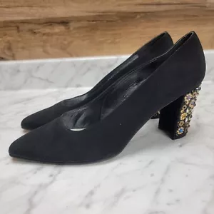 Women's sz 8.5 B M Stuart Weitzman Black Rhinestone Encrusted Heels Pump - Picture 1 of 13