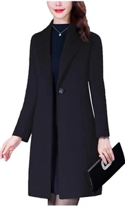 Bankeng Fashion Womens Black Single-Button Long Coat Size L NWT - Picture 1 of 12