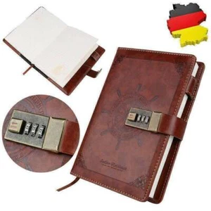 Vintage Notizbuch Tagebuch Reisetagebuch Leder 112 Seite mit Code Schloss Braun - Bild 1 von 11
