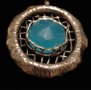 Brutalist Sterling Caged Chalcedony Pendant Studio Artist Signed R.L. 925  - Picture 1 of 5