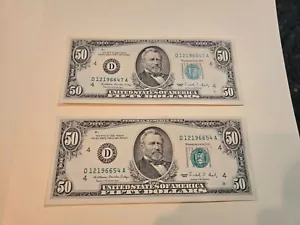 1988 50 Dollar Bills (TWO) - Vintage Small Face - Uncirculated $100 Face - Picture 1 of 2