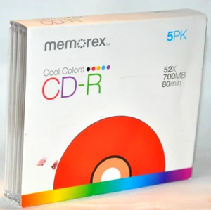 Memorex CD-R 5-Pack Cool Colors 52X 700MB 80 Min NIB - Picture 1 of 1