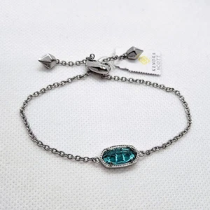 New Kendra Scott Elaina Adjustable Silver Chain Bracelet In London Blue - Picture 1 of 4