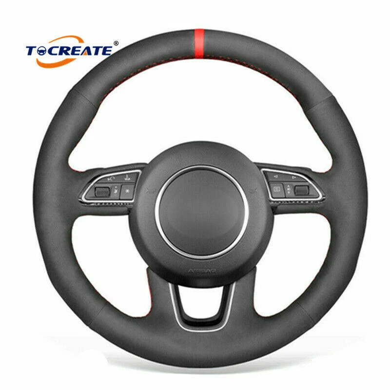 Cubierta de volante de gamuza negra hágalo usted mismo para Audi Q3 Q5 2013-2017 Q7 2012-2015 #10XA Foto 1 de 4