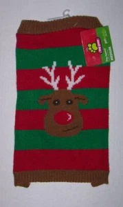 HOLIDAY CHRISTMAS DOG SWEATER - RED AND GREEN WITH REINDEER RUDOLPH Size XS - Picture 1 of 1