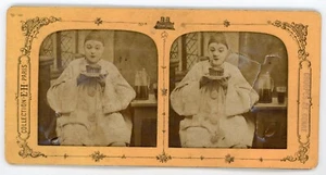 Vue Stéréo PHOTO panoptique Collection E.H Paris, clown cirque pierrot à table - Picture 1 of 2