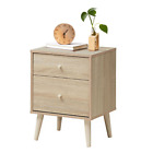 Nightstand with Two Drawers, Solid Rubber Wood Legs, and Spacious Storage