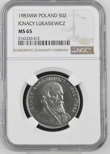 1983 MW POLAND 50 Zlotych - Ignacy Lukasiewicz - NGC MS 65 - Picture 1 of 2