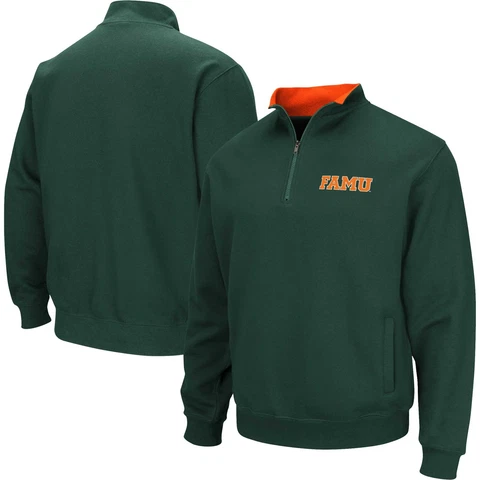 Men's Colosseum Green Florida A&M Rattlers Tortugas Quarter-Zip Sweatshirt Cover