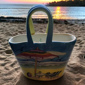 Bolso de Mano de Cerámica con Bolsillo en Pared de Playa Asas Paraguas Pájaros Agua Cielo Martini Ball - Imagen 1 de 7