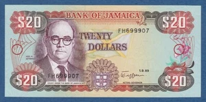 JAMAICA -- 20 DOLLARS ( 1.9.1989 ) -- UNC -- SIGNATURE 9 -- PICK 72c . - Bild 1 von 2