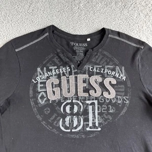 Camiseta Guess Para Hombre Extra Grande Negra Pullover Henley Gráfico Preppy Manga Larga - Imagen 1 de 10