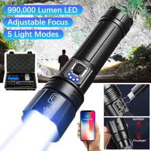 990000LM Powerful LED Flashlight USB Rechargeable Floodlight Zoom Torch Lamp US - Picture 1 of 16