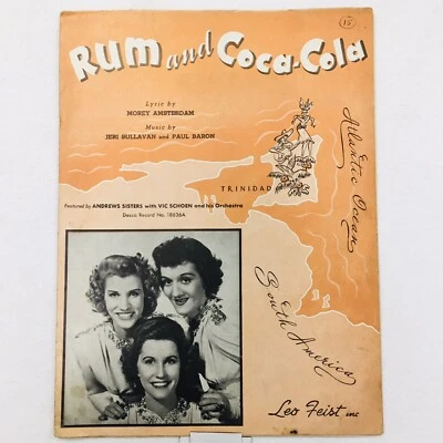 "RUM and COCA-COLA" ©1944 Partituras Vintage Morey Amsterdam Jeri Sullavan - Imagem 1 de 4