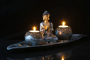 Thai Buddha Teelicht Set 40cm groß Budda Figur Feng Shui Lotussitz Statue gold - Picture 1 of 4
