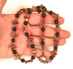 Collana Perline 24" DVH Vera Pietra Preziosa Biologica Jet e Pietra Sole Tanzaniana (2000) - Foto 1 di 5