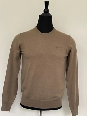 Suéter Armani Collezioni Logo Lana Beige Marrón Cuello Redondo Pullover Talla S Foto 1 de 4