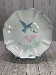 Placa Otagiri Octagonal Diseño Loto y Colibrí Borde Azul 8.5"" Japón De Colección - Imagen 1 de 6