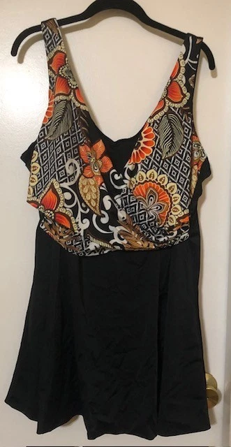 Vestido de maiô It Figures coxas finas 24W peça única preto com várias cores ~EUC~ - Imagem 1 de 4