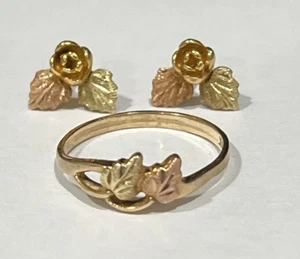 Massiver 10k Black Hills Goldring Rose-/Gelbgold Blattring mit Ohrringen - 2,96 Gramm - Bild 1 von 9