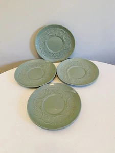 Wedgwood Medway Green Embossed Floral Scroll 7" Replacement Saucers x 4 - Picture 1 of 9