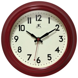 Infinity Instruments Wall Clock Retro Diner Red 8.5" Round Non-Ticking Quartz - Picture 1 of 7
