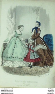 Mode Magasin des demoiselles 1866 #  1 Gravure originale aquarellee - Picture 1 of 1