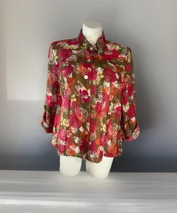 Ruby Rd Größe 20 W mehrfarbig Blumenmuster halbtransparent Knopfleiste Rollriegelärmel Bluse - Bild 1 von 9