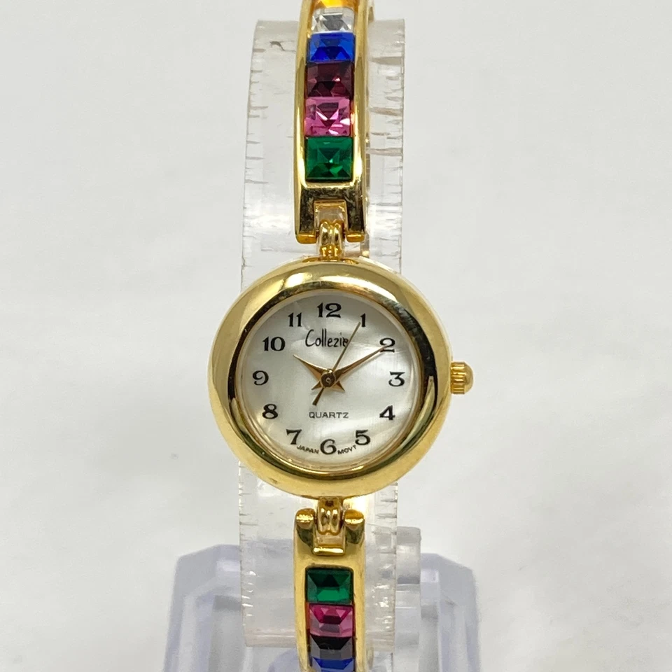 Collezio Watch Women 22mm Gold Tone READ Rainbow Crystals Bling MOP New Battery - Image 1 of 4