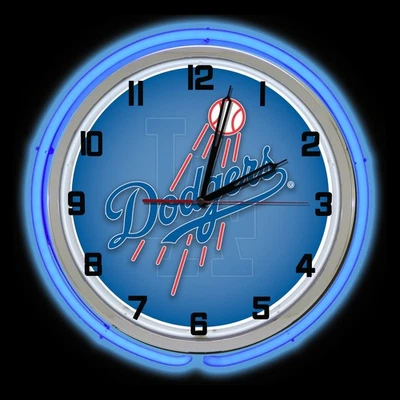 Los Angeles Dodgers 19" Blue Neon Clock World Series Champions Sign Man Cave - Image 1 of 2