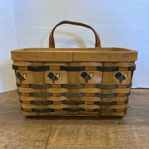 COUNTRY WOVEN COLLECTION - GRAND BASKET - Leather Handle Painted Roosters - Picture 1 of 13