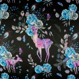 Floral Doe Jersey Fabric - Novelty Cartoon 2 way scuba stretch dress fabric - Picture 1 of 10
