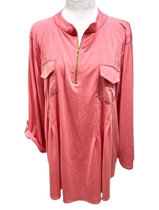 Top para mujer Gnw talla 2X naranja elástico lengüeta enrollable manga cremallera pintuck oficina viaje - Imagen 1 de 17