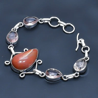 Brazalete de joyería de piedras preciosas hechas a mano de morganita roja 7-8" a609 Foto 1 de 3