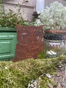Gartendeko Eule mit Schraube zum Befestigen Baumtier Metall mit Edelrost - Bild 1 von 3