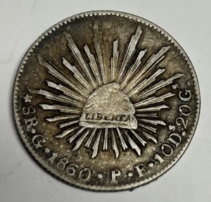 Fine 1860 MEXICO Silver 8 Reales - Guanajuato (G) Mint, First Mexican Republic - Picture 1 of 2