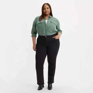 LEVIS 724 Women Plus 20W M Black High Rise Slim Straight Stretch Denim Jeans NEW - Picture 1 of 2