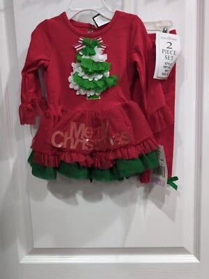Conjunto de 2 piezas de vestido rojo edición rara Navidad bebé 6-9 meses niñas Foto 1 de 4