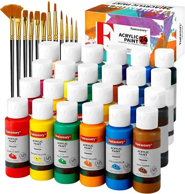Fantastory Acrylic Paint Set, 24 X 60 Ml +12 Brushes; Christmas Acrylic Paint, W
